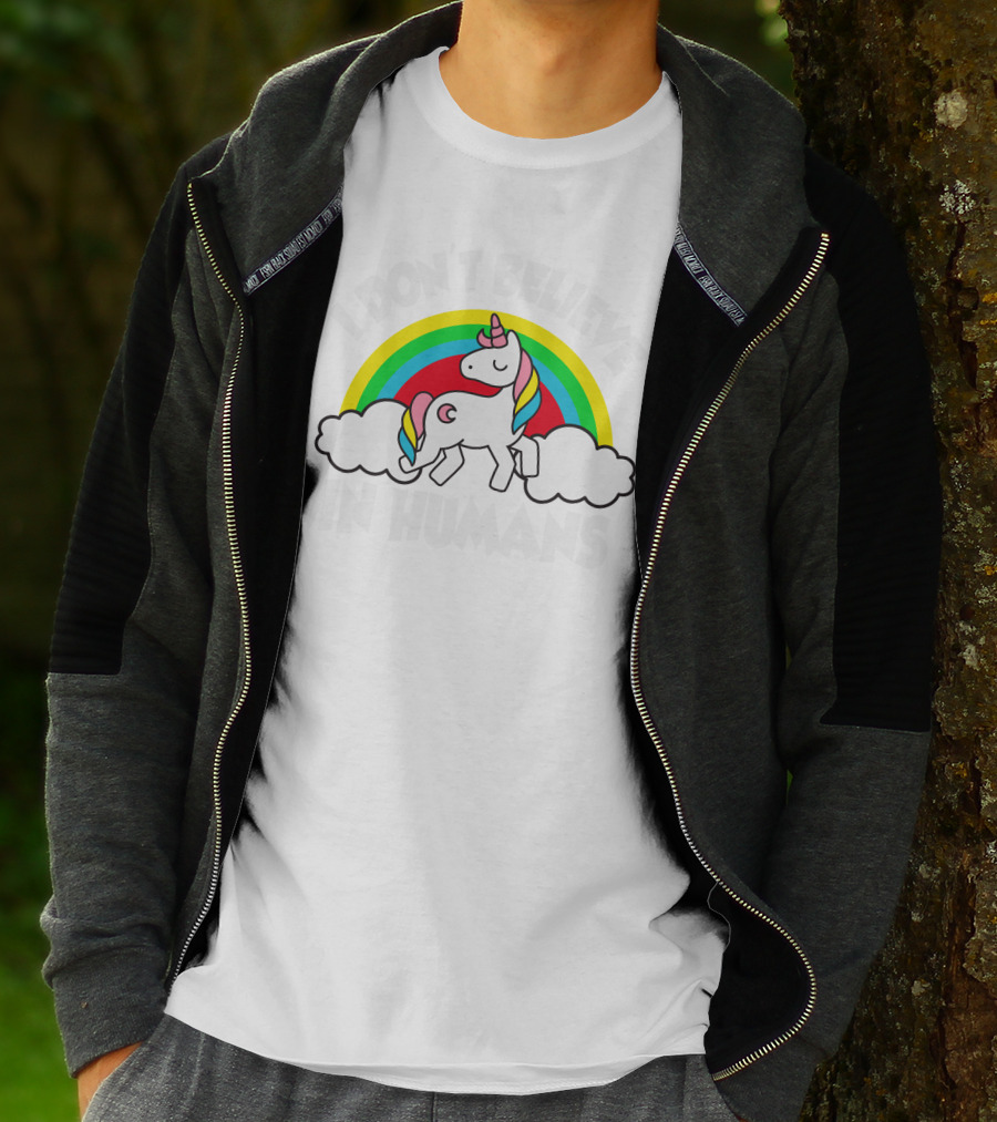 Unicorns I Don't Believe In Humans Rainbow Cloud T-Shirt
