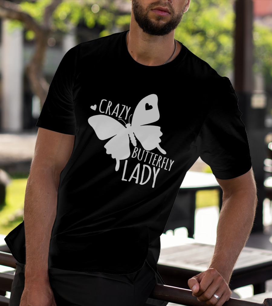 CRAZY BUTTERFLY LADY Heart Motif T-Shirt
