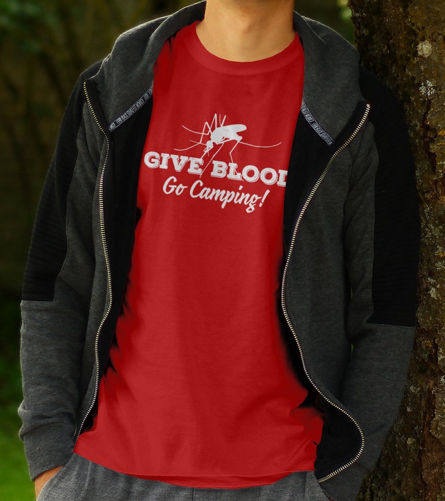Give Blood Go Camping Mosquito Humor Camping Adventure T-Shirt
