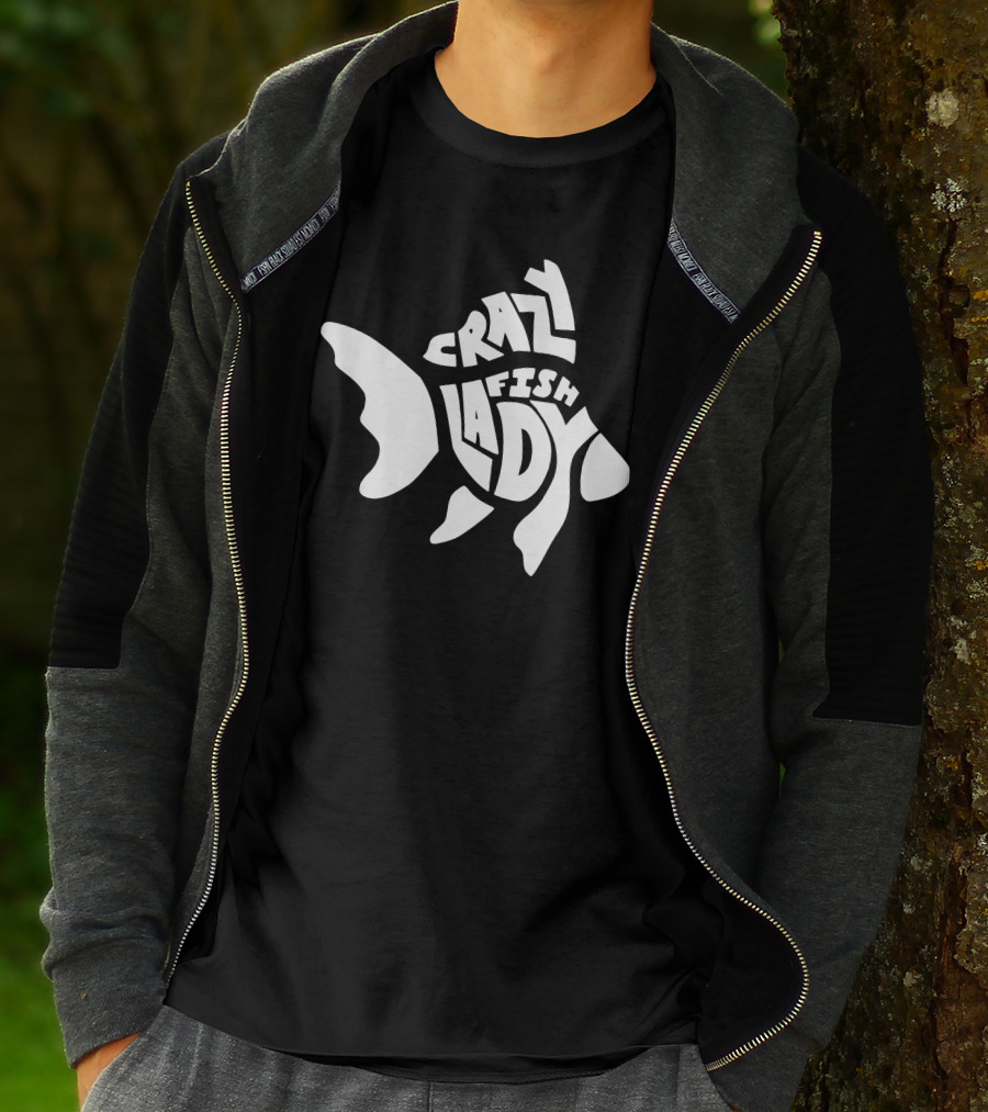 Crazy Fish Lady Text In Fish Shape T-Shirt