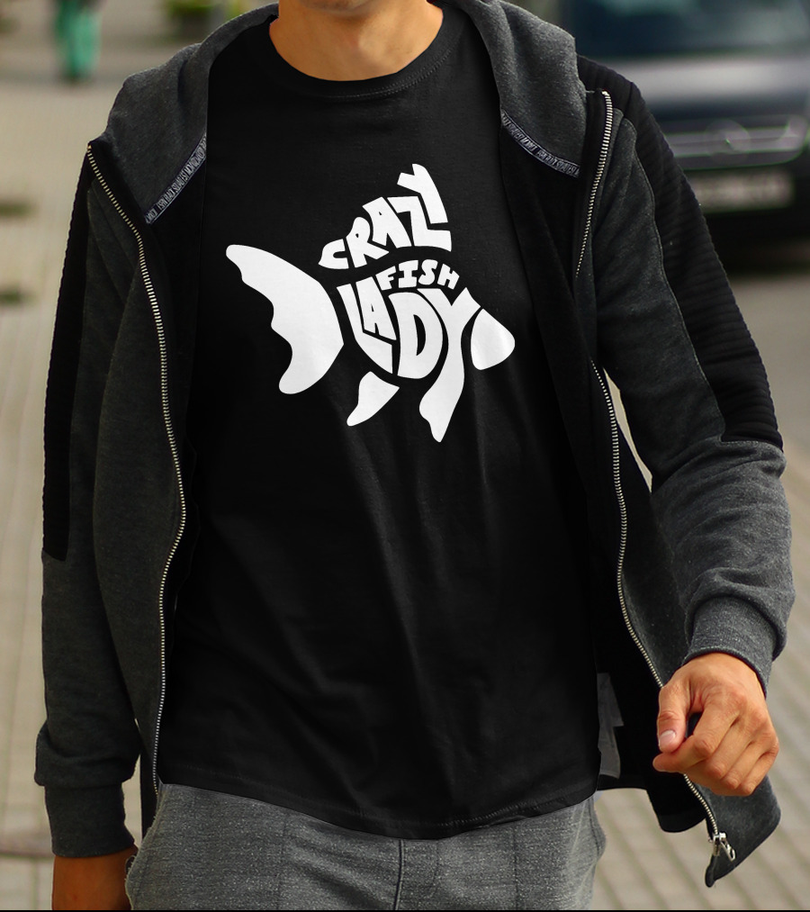 Crazy Fish Lady Text In Fish Shape T-Shirt