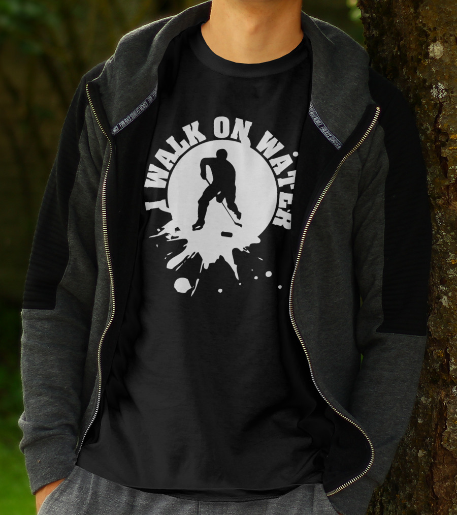 I Walk On Water Hockey Player Silhouette Splash T-Shirt