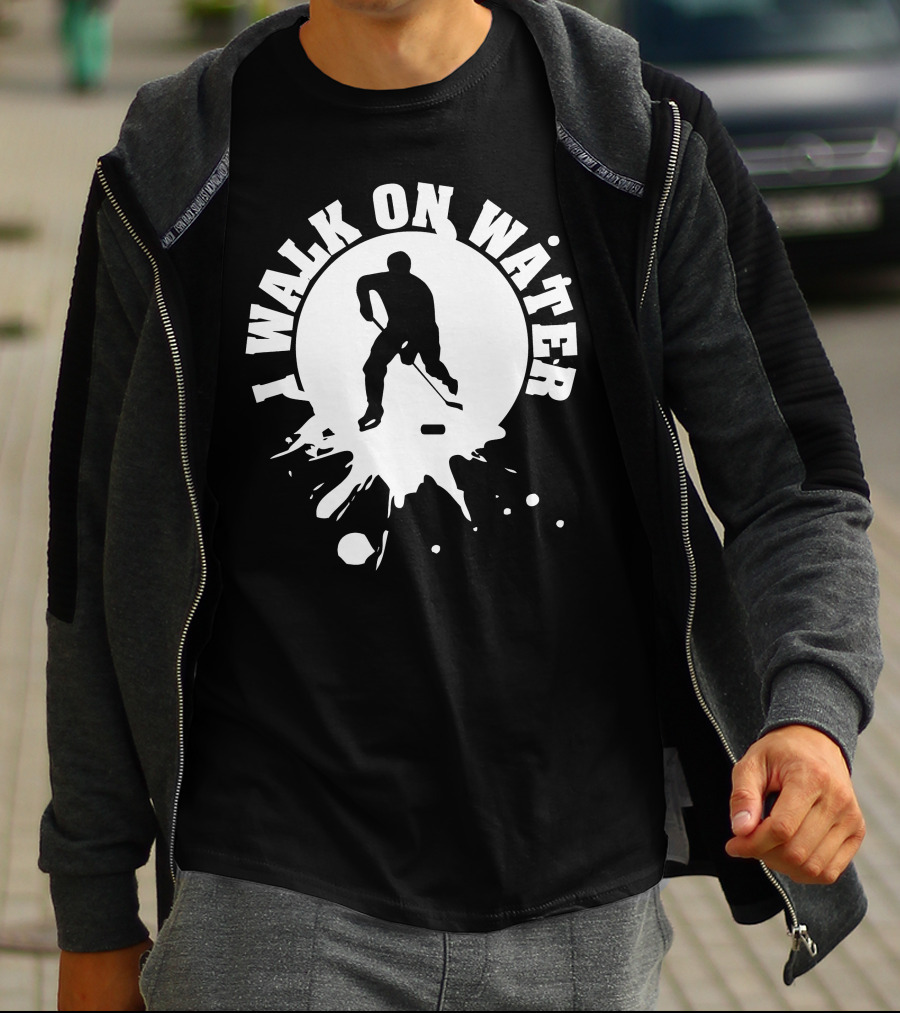 I Walk On Water Hockey Player Silhouette Splash T-Shirt
