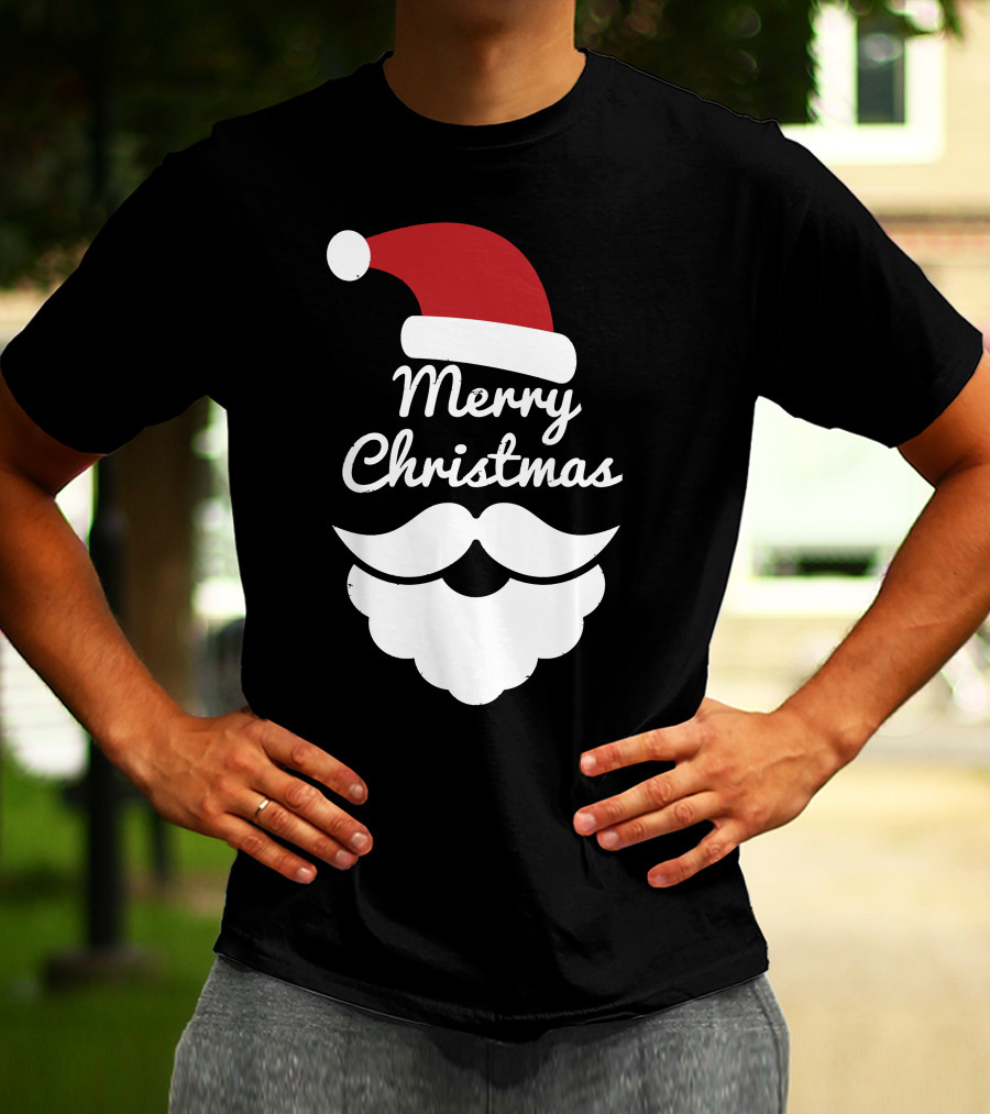 Merry Christmas Santa Hat And Beard T-Shirt