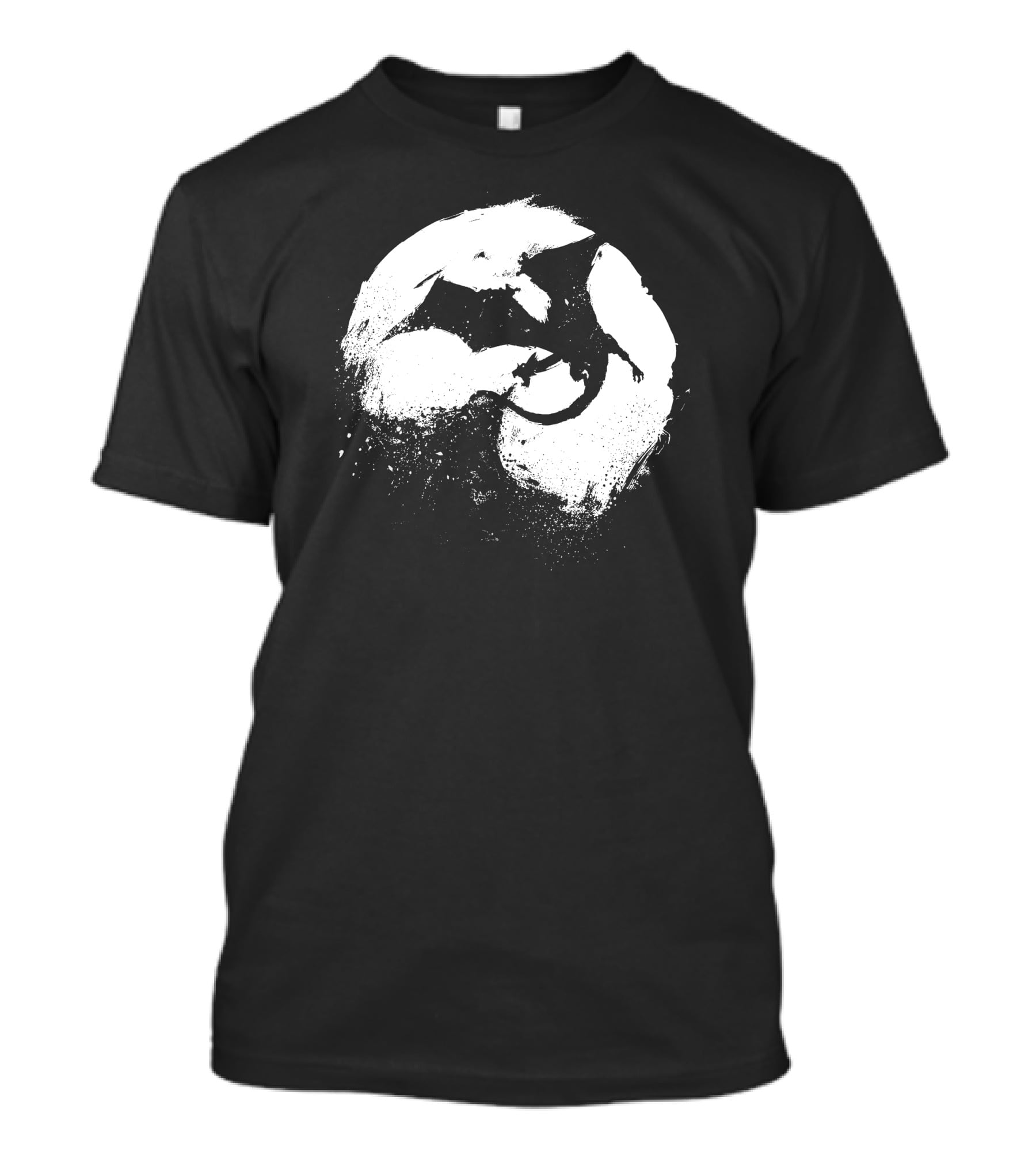 Midnight Desolation Dragon Silhouette In Full Moon T-Shirt