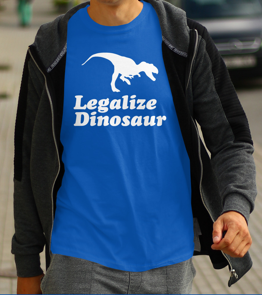 Legalize Dinosaur T-Rex Silhouette On Blue T-Shirt