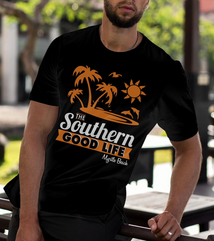 Myrtle Beach Southern Good Life Palm Trees Sun And Seagulls T-Shirt