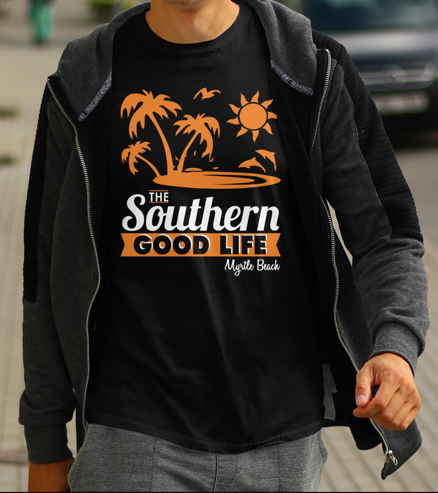 Myrtle Beach Southern Good Life Palm Trees Sun And Seagulls T-Shirt