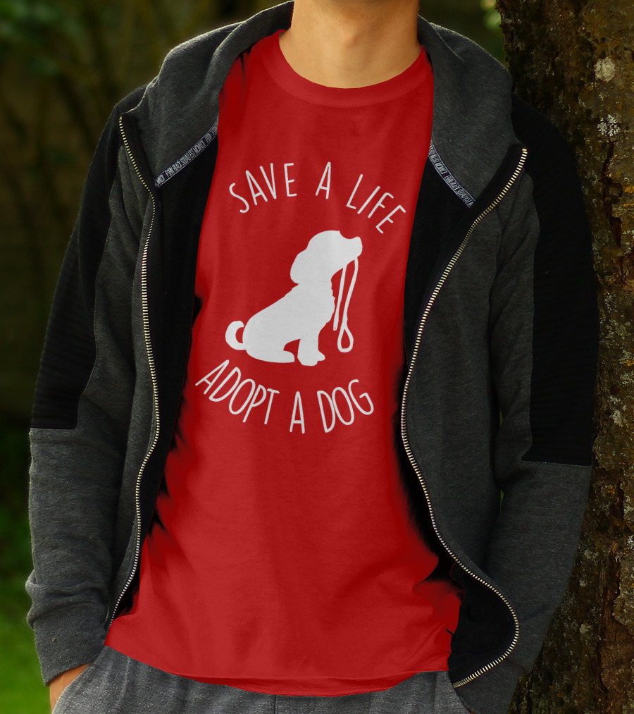 Save A Life Adopt A Dog Silhouette With Leash T-Shirt