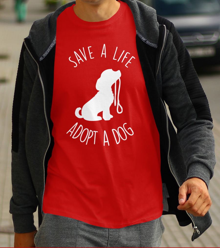 Save A Life Adopt A Dog Silhouette With Leash T-Shirt