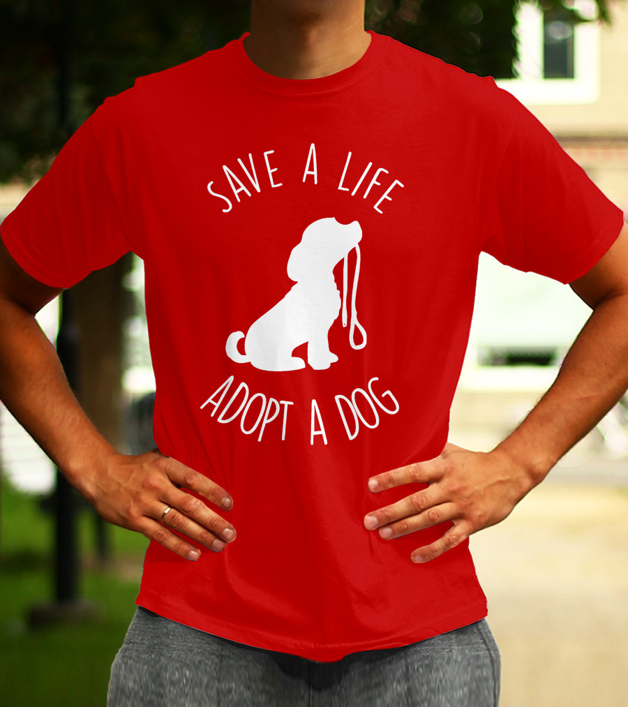 Save A Life Adopt A Dog Silhouette With Leash T-Shirt