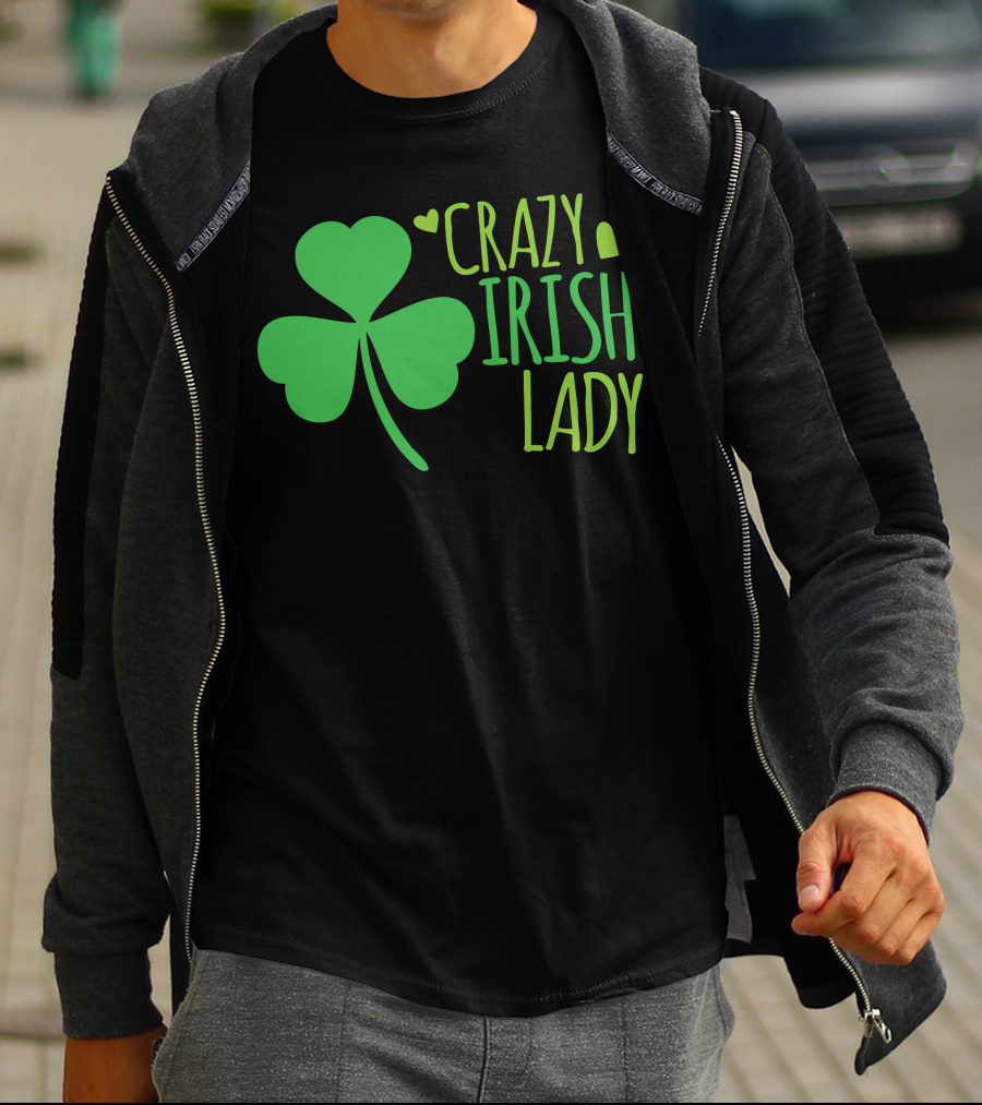 Crazy Irish Lady Shamrock Hearts T-Shirt