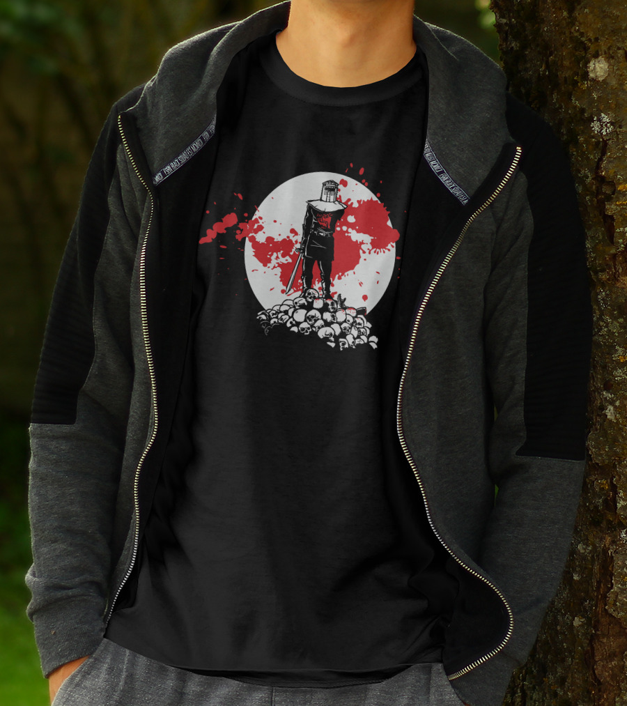 Black Knight Stands Tall On Red Blood Moon Of Skulls T-Shirt