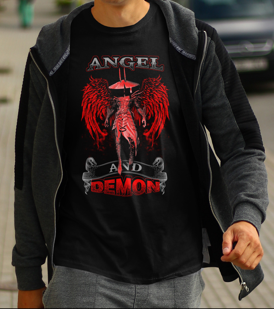 Angel And Demon Heavenly Warrior With Fiery Wings T-Shirt