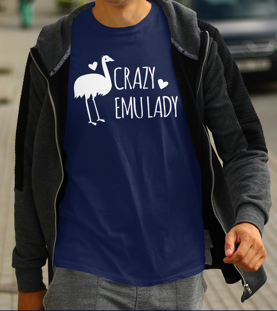 Crazy Emu Lady Emu Illustration With Hearts T-Shirt
