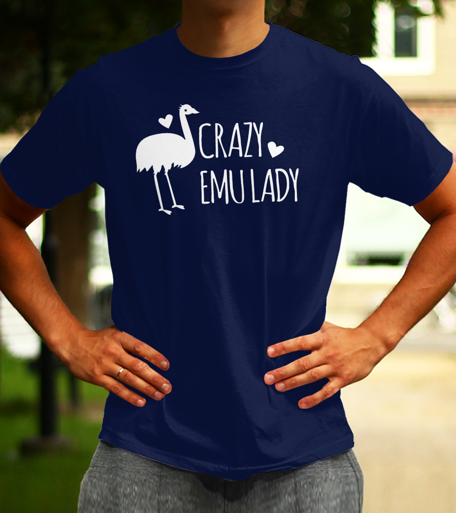 Crazy Emu Lady Emu Illustration With Hearts T-Shirt