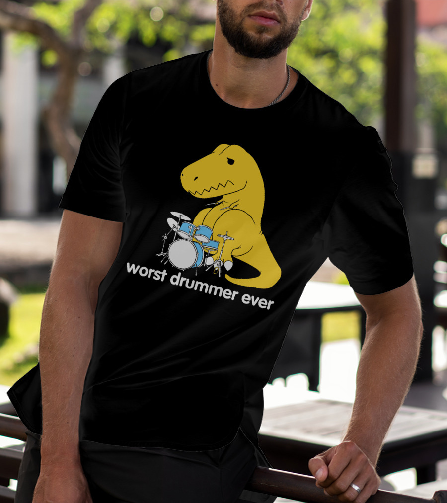 Worst Drummer Ever T-Rex With Drum Set T-Shirt