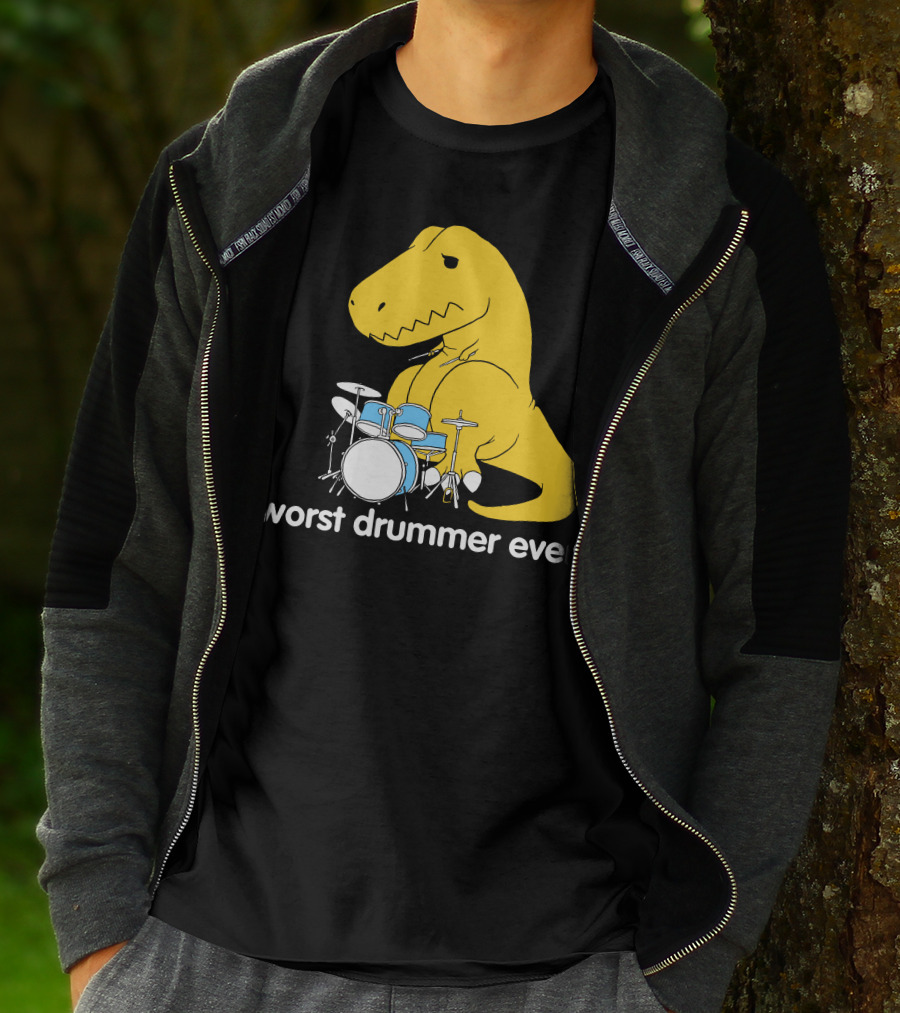 Worst Drummer Ever T-Rex With Drum Set T-Shirt