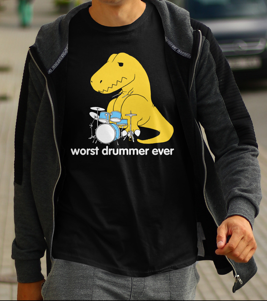 Worst Drummer Ever T-Rex With Drum Set T-Shirt