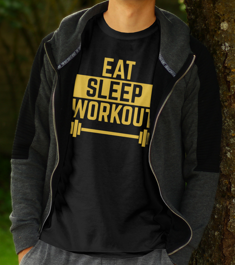 Eat Sleep Workout Fitness Motivation With Barbell T-Shirt