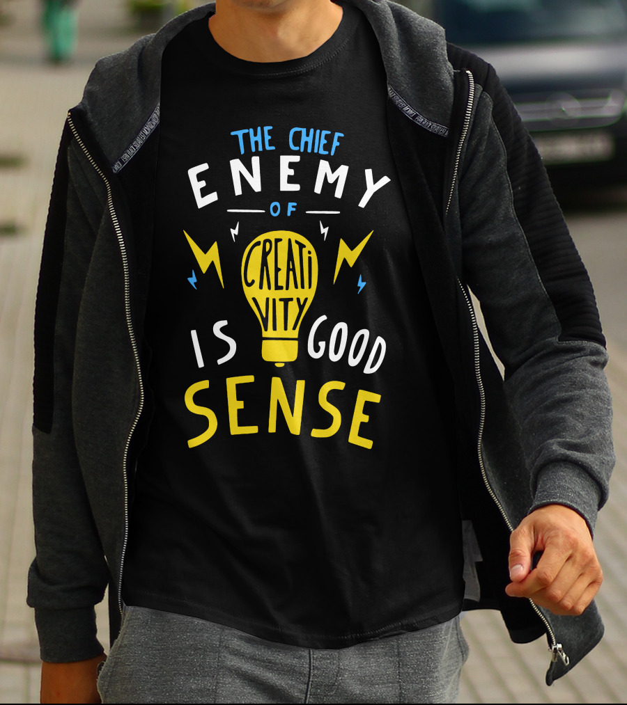 The Chief Enemy Of Creativity Is Good Sense Light Bulb Lightning T-Shirt