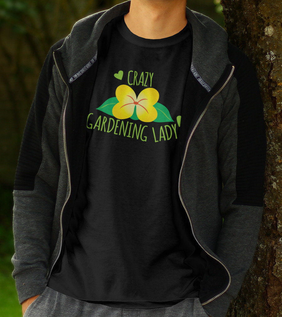 Crazy Gardening Lady Yellow Flower And Green Hearts T-Shirt