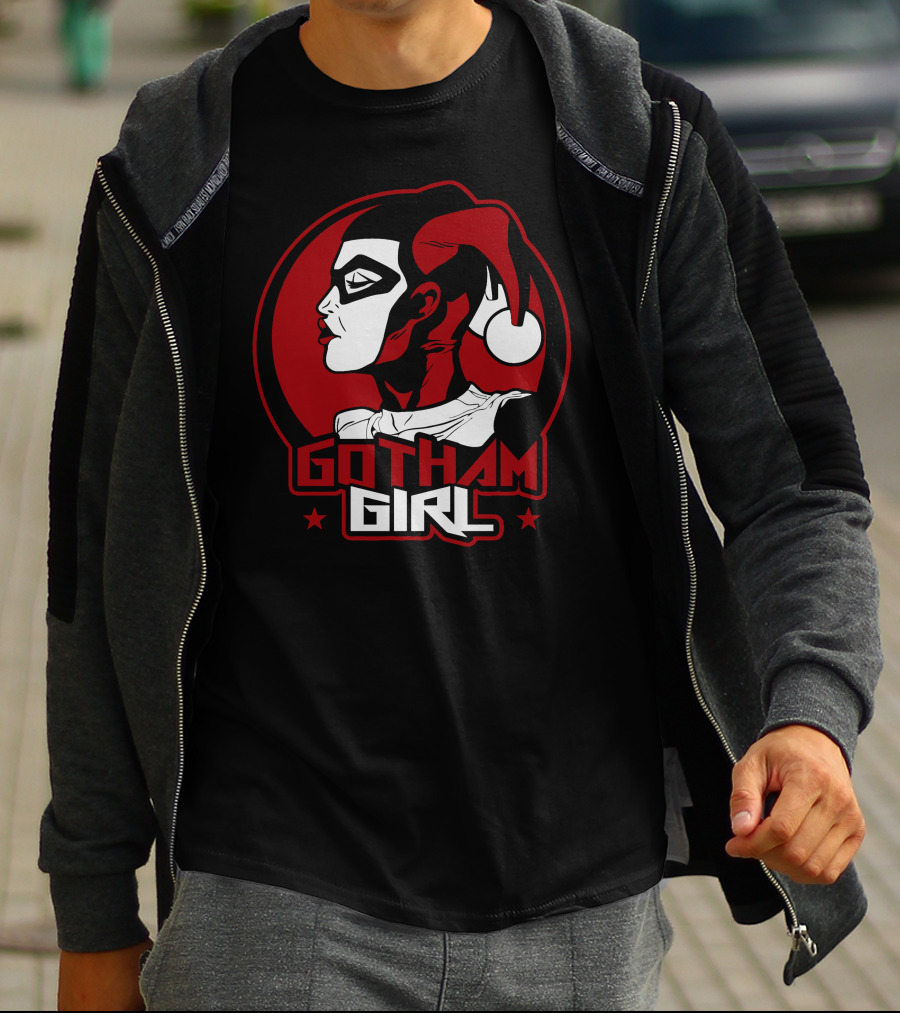 Gotham Girl Red And Black Jester Emblem T-Shirt