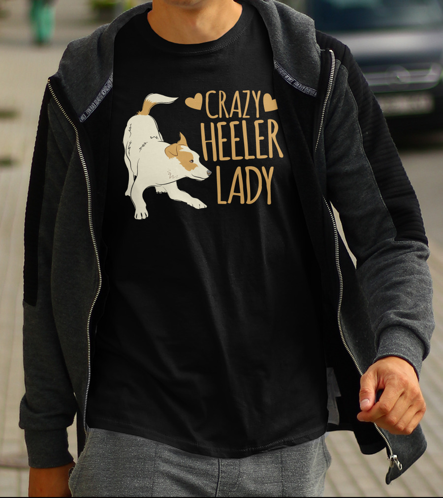 CRAZY HEELER LADY WITH HEARTS AND DOG T-Shirt