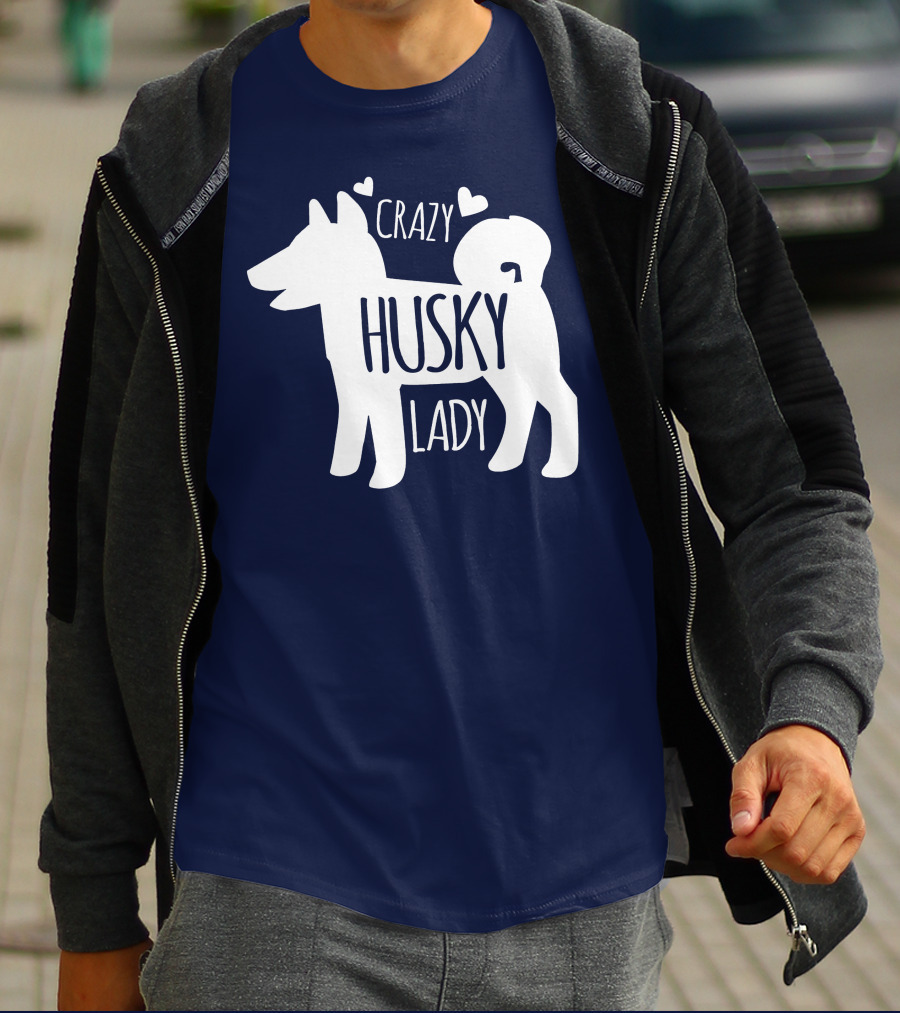 Crazy Husky Lady With Hearts Dog T-Shirt