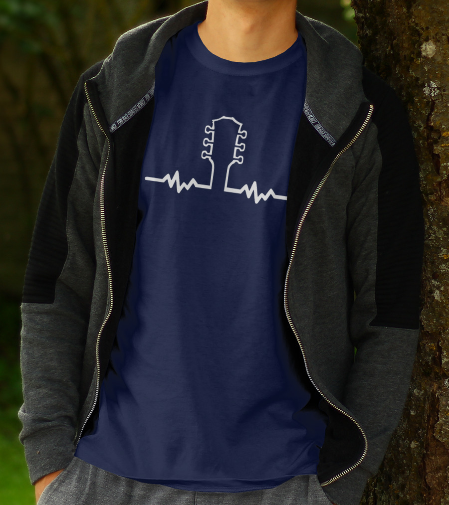 Guitar Beat Heartbeat Line Neck T-Shirt