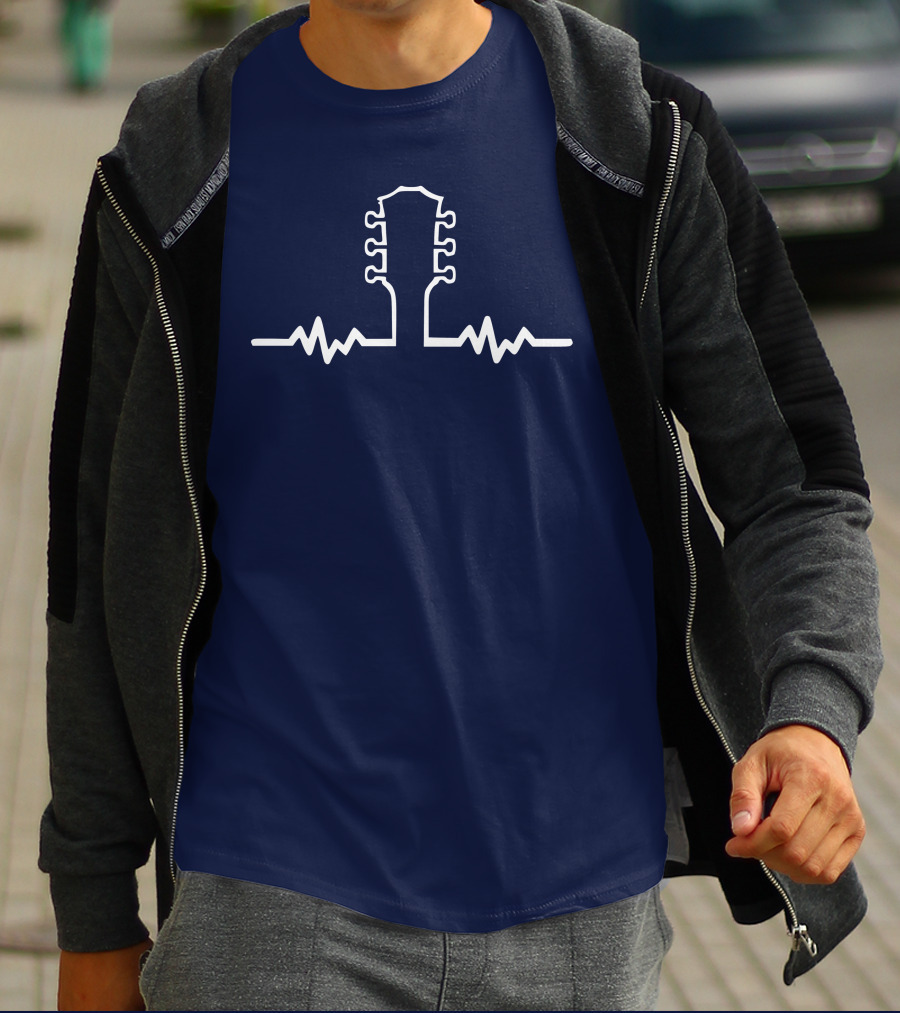 Guitar Beat Heartbeat Line Neck T-Shirt