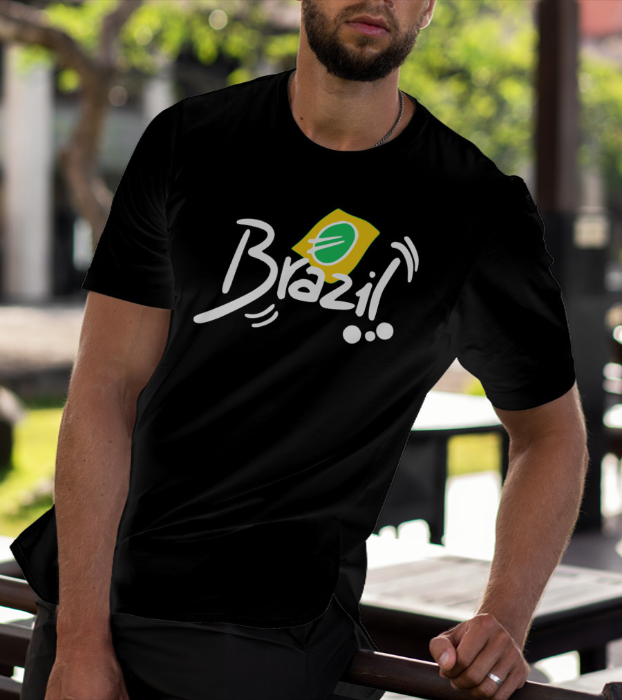 Brazil Text With Iconic Flag Colors And Soccer Ball Elements T-Shirt