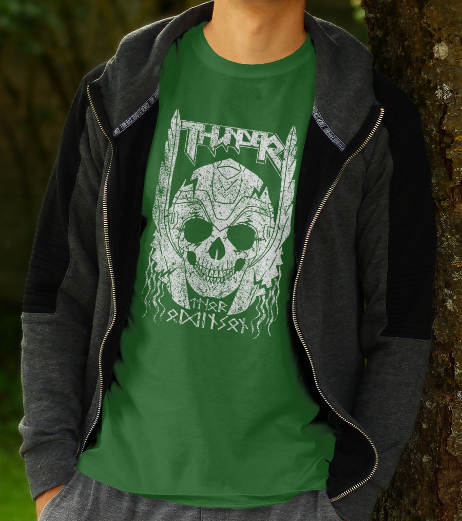 THUNDER Thor Odin Son Skull T-Shirt