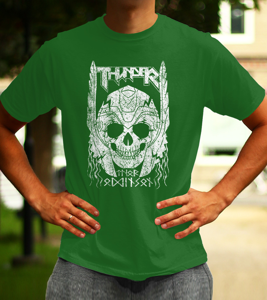 THUNDER Thor Odin Son Skull T-Shirt