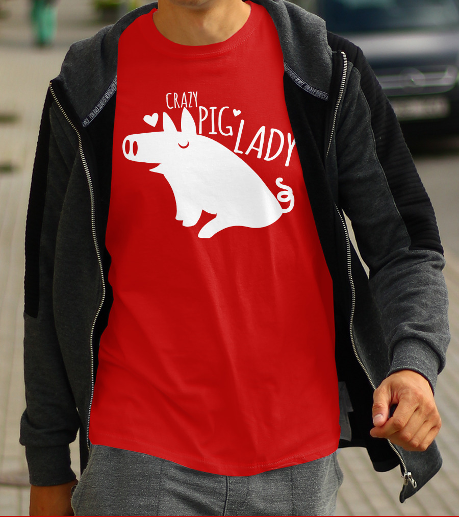CRAZY PIG LADY Cute Hearts T-Shirt