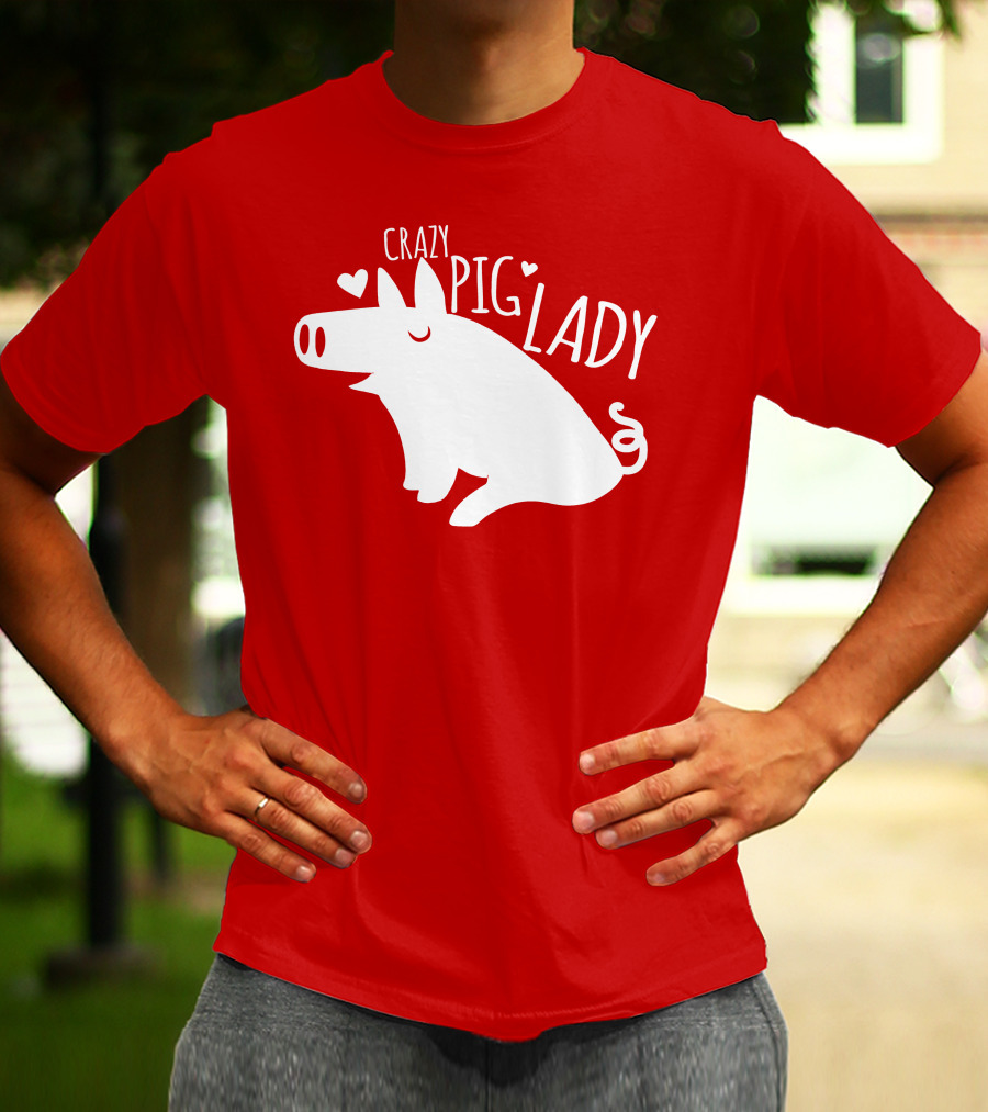 CRAZY PIG LADY Cute Hearts T-Shirt