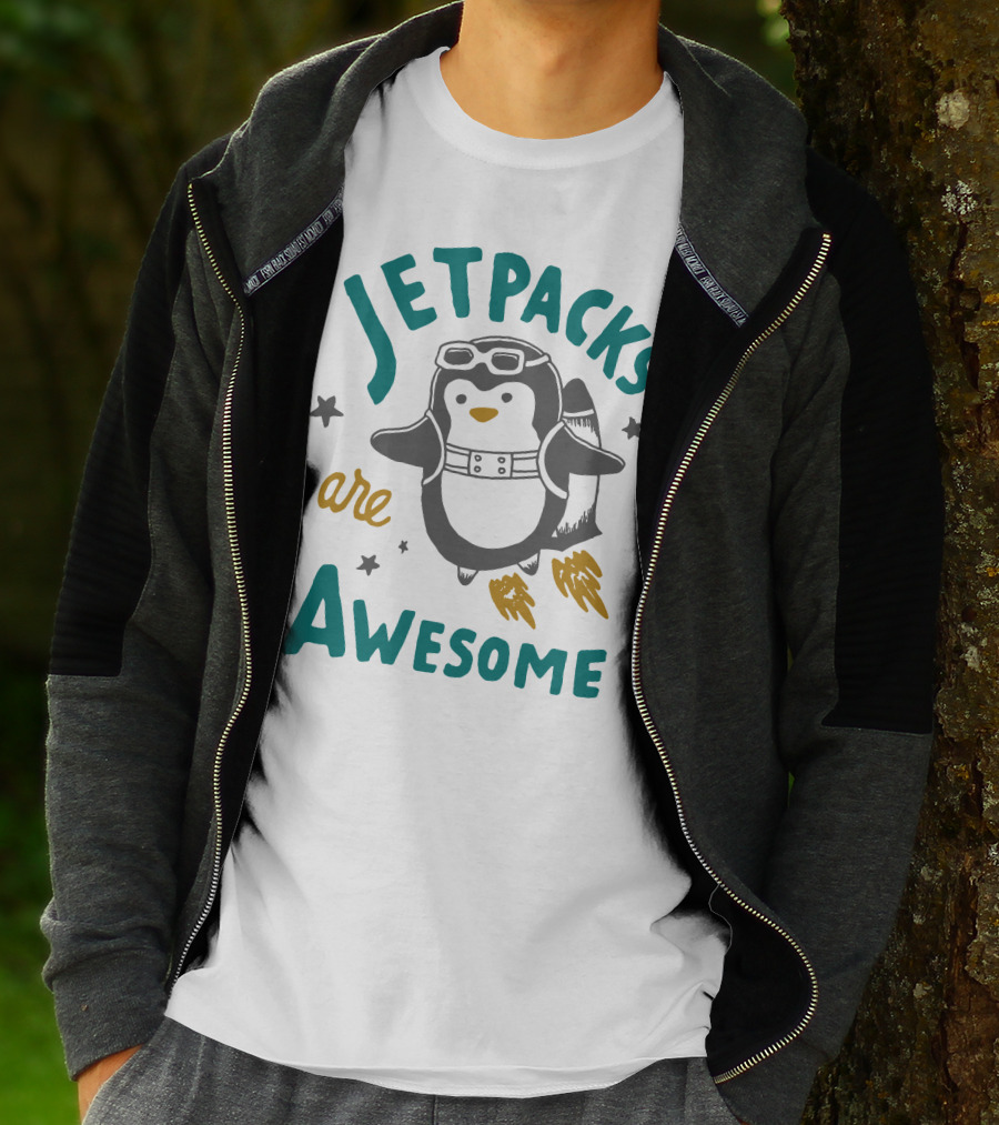 Jetpacks Are Awesome Penguin With Goggles And Stars T-Shirt