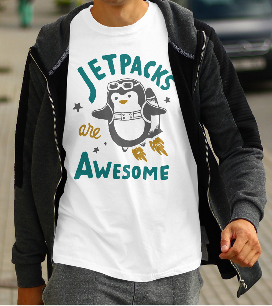 Jetpacks Are Awesome Penguin With Goggles And Stars T-Shirt