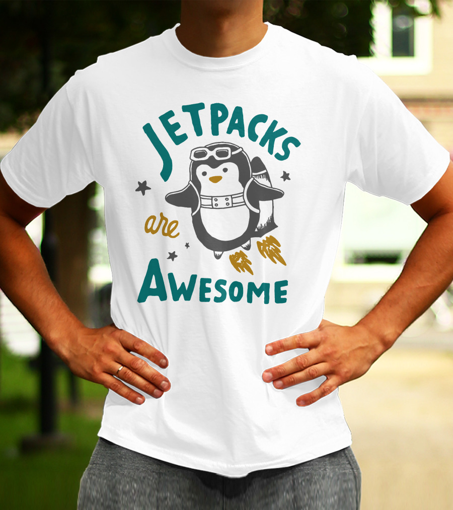 Jetpacks Are Awesome Penguin With Goggles And Stars T-Shirt