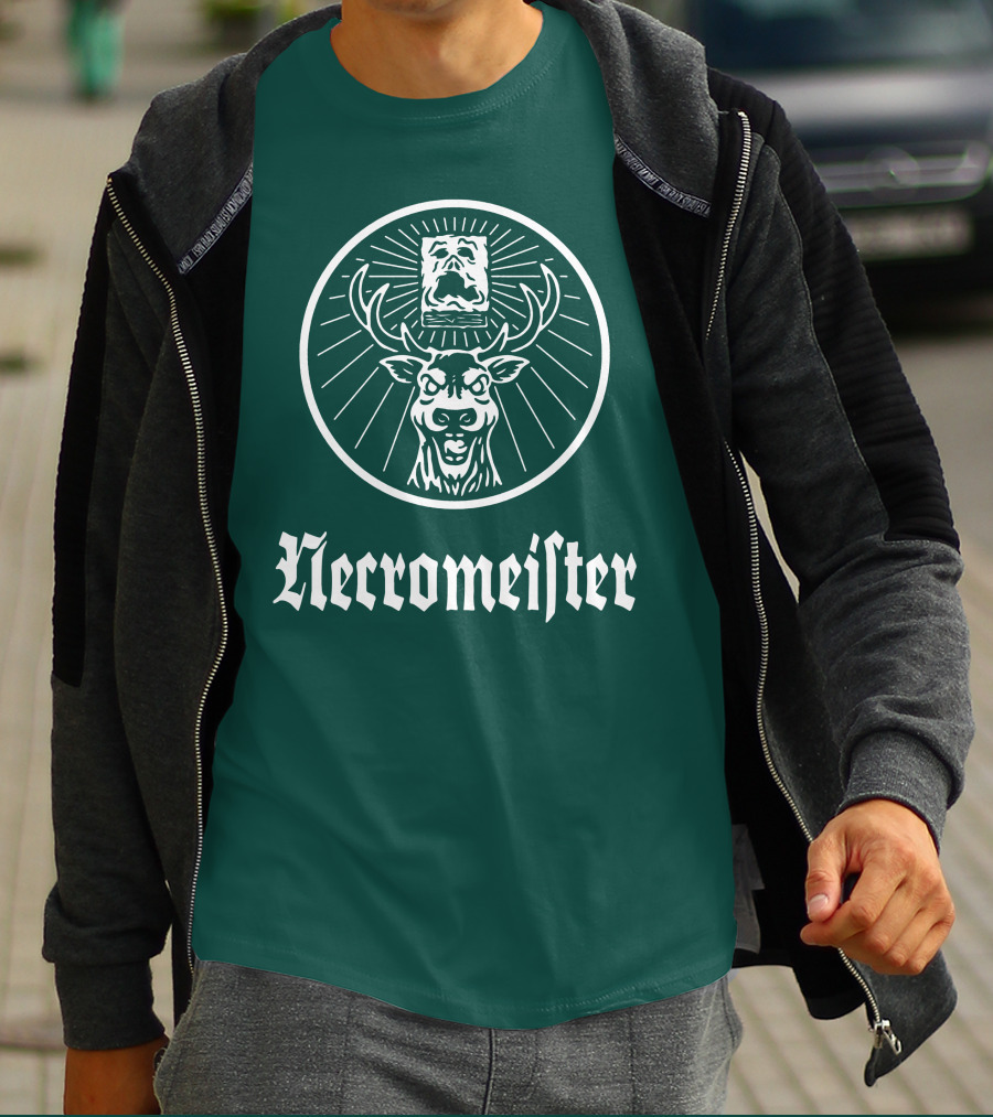 Necromeister Deer Antlers Sunburst Skull T-Shirt