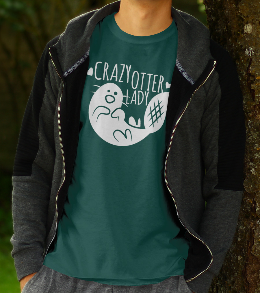 Crazy Otter Lady With Heart Accents T-Shirt