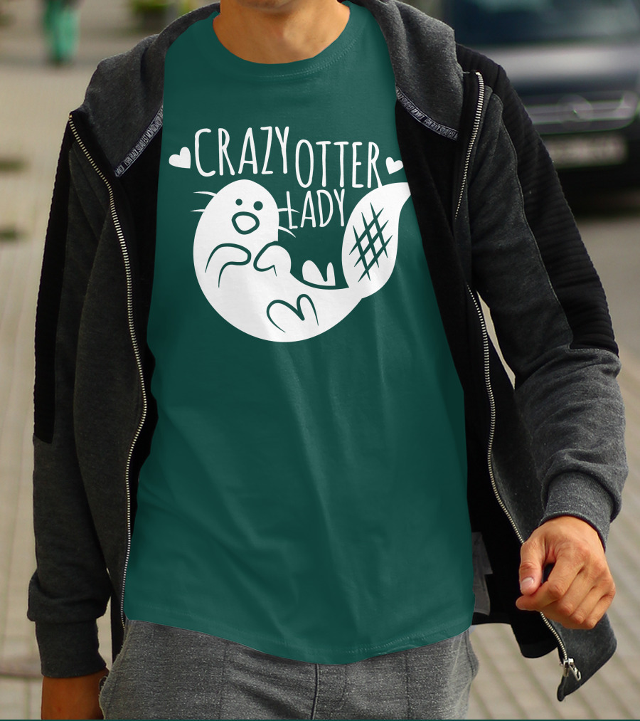 Crazy Otter Lady With Heart Accents T-Shirt