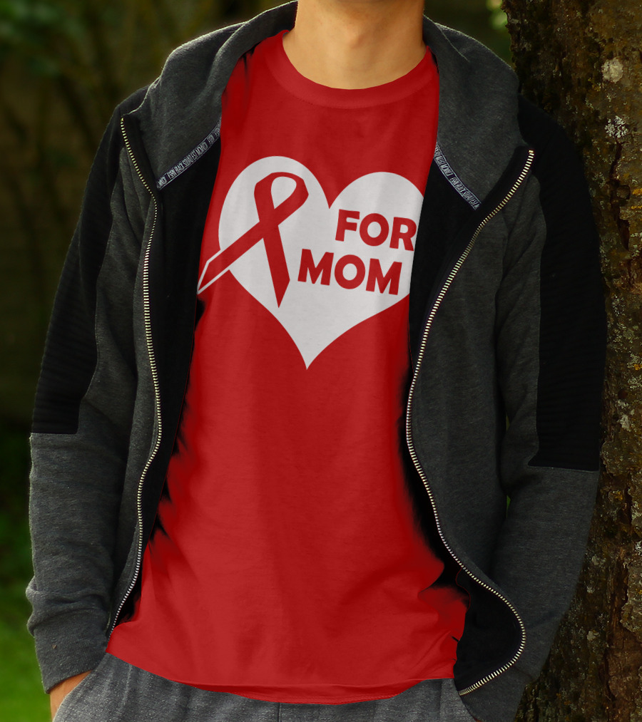 For Mom Red Ribbon Awareness Heart T-Shirt