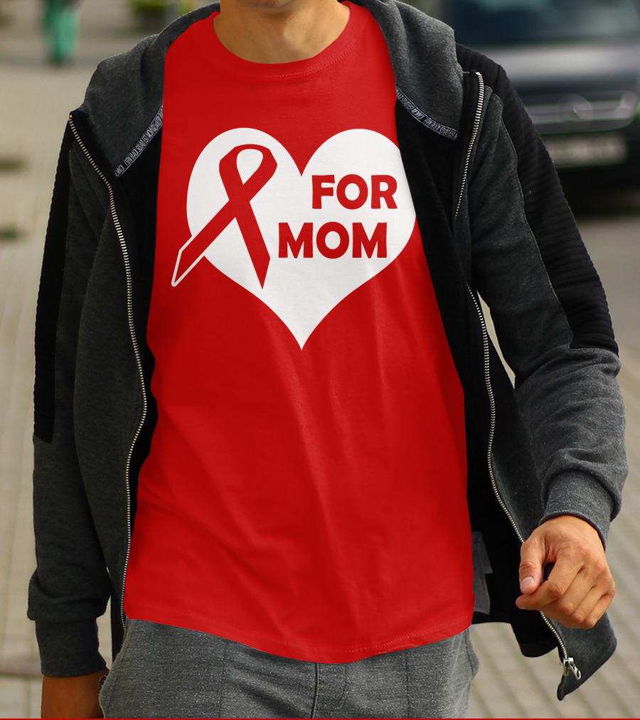 For Mom Red Ribbon Awareness Heart T-Shirt