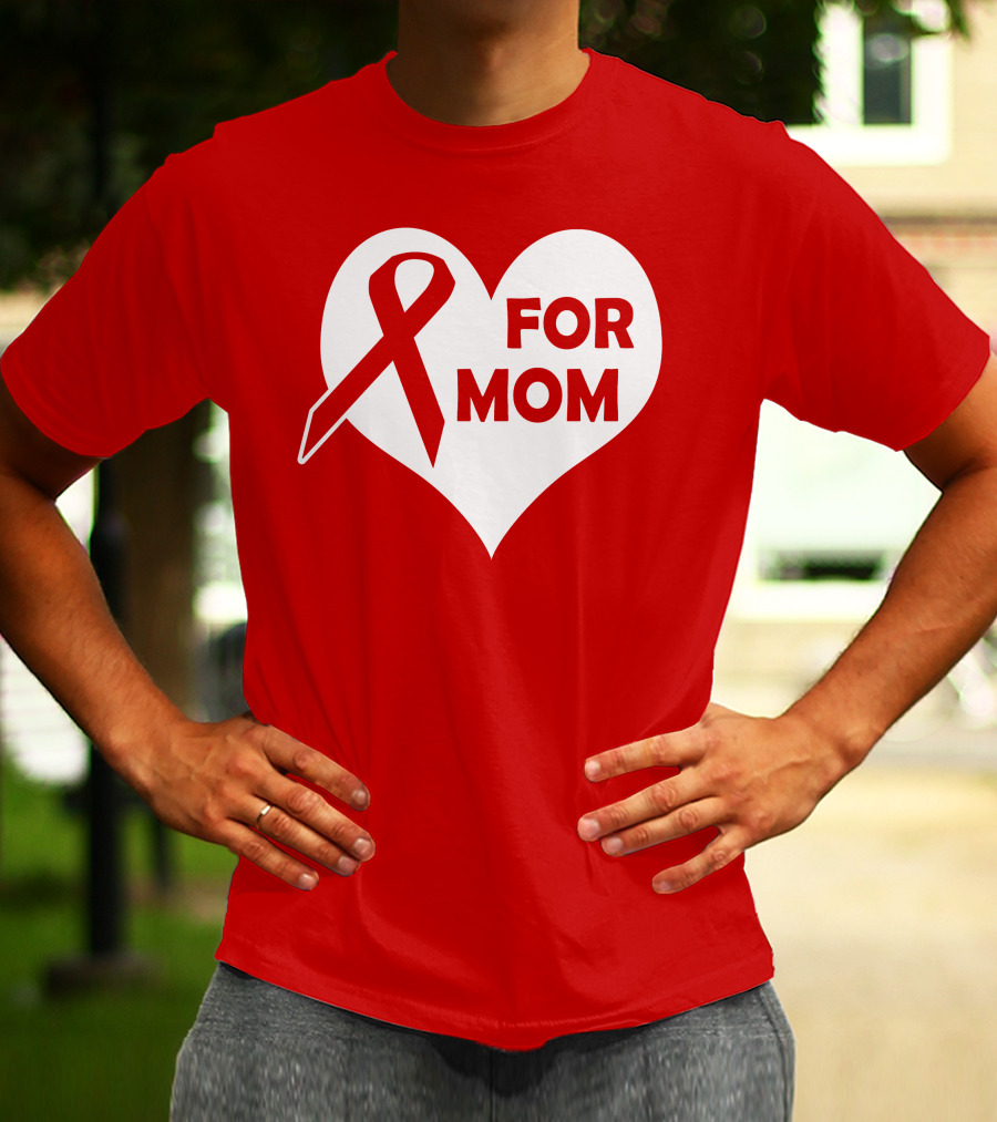 For Mom Red Ribbon Awareness Heart T-Shirt