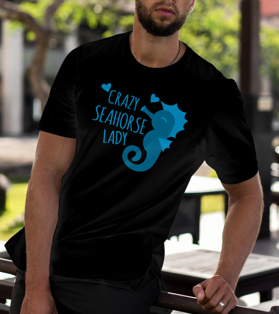 CRAZY SEAHORSE LADY HEARTS BLUE SEAHORSE T-Shirt