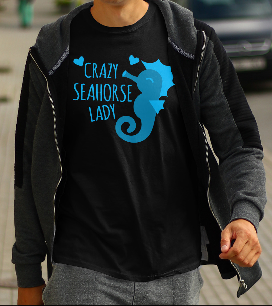 CRAZY SEAHORSE LADY HEARTS BLUE SEAHORSE T-Shirt