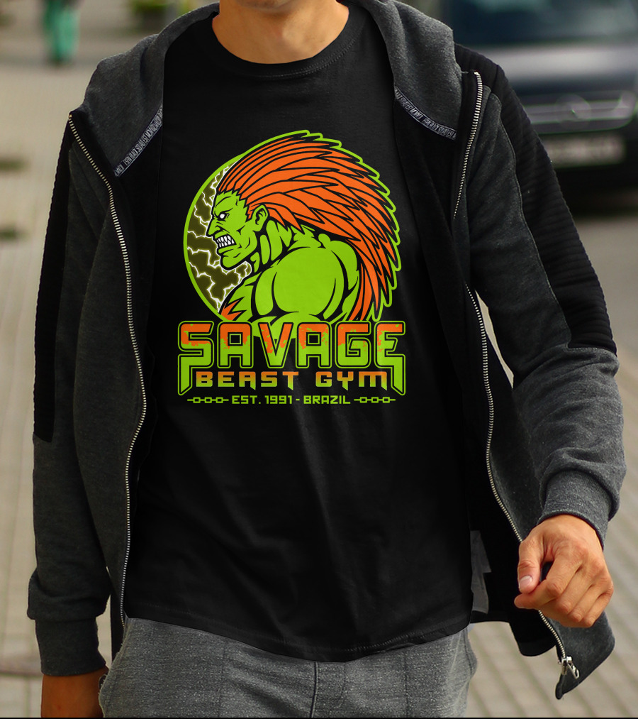 Savage Beast Gym Est. 1991 Brazil Green Monster With Orange Hair T-Shirt