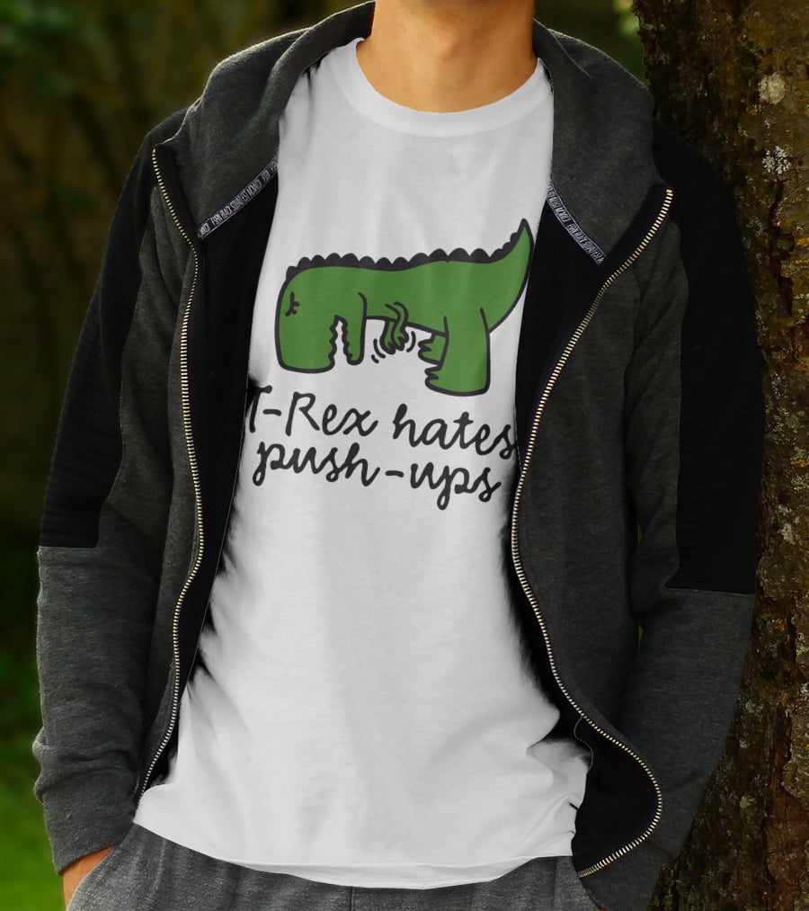 T-Rex Hates Push-Ups Struggling Dinosaur T-Shirt