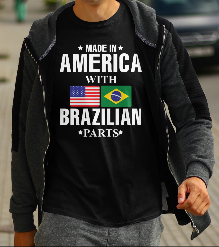 Made IN America With Brazilian Parts USA Brazil Flags T-Shirt